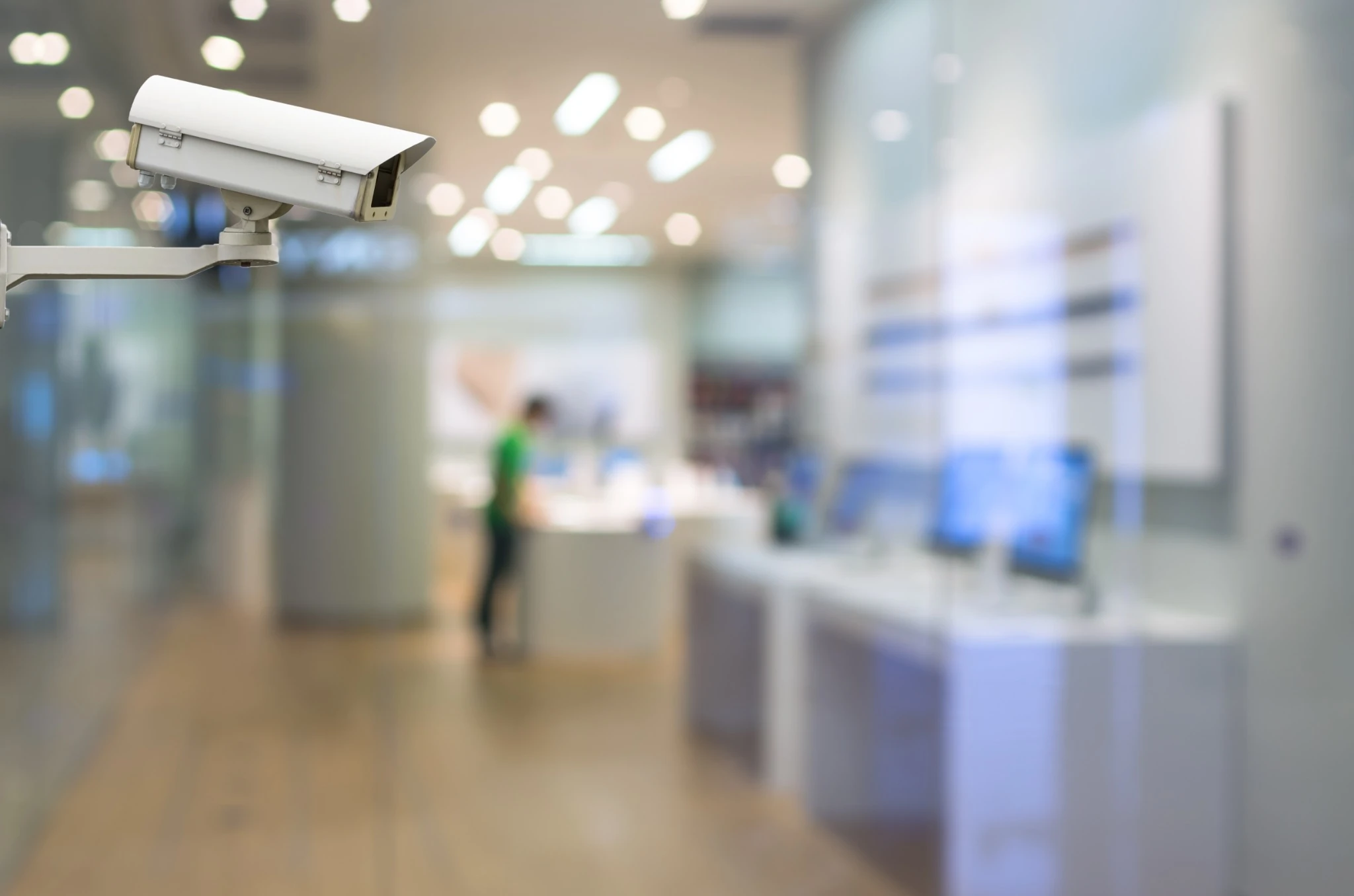 CCTV surveillance camera installed inside a modern commercial store in Dubai