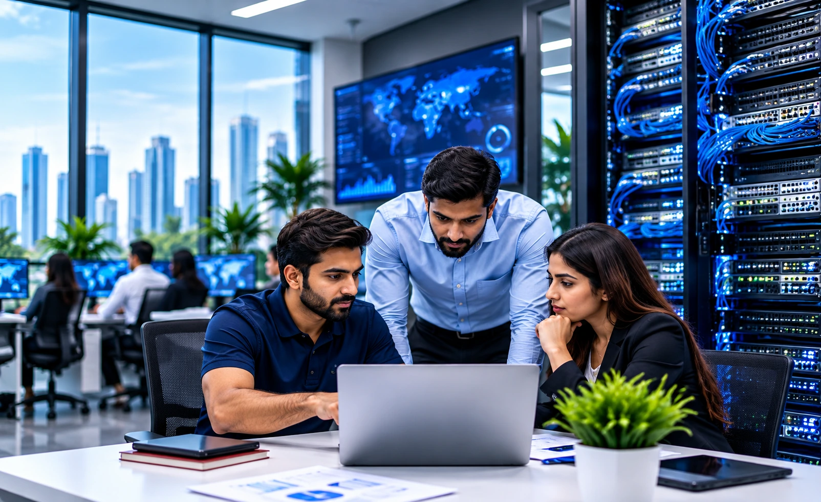 UKITS technology team collaborating in a modern IT office